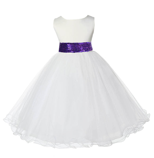 Ivory Formal Wedding Pageant Special Occasion Rattail Edge Tulle Sequin Mesh Flower Girl Dress 829mh