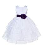 White Satin Shimmering Organza Flower Girl Dress Junior Formal Pageant Baptism Christening 4613T(1)