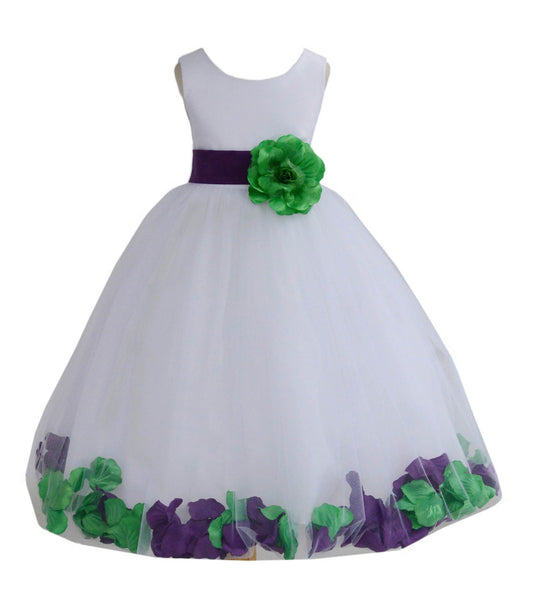 White Elegant Colorful Mixed Rose Petals Bridesmaid Pageant Special Occasion Flower Girl Dress 302T(1)