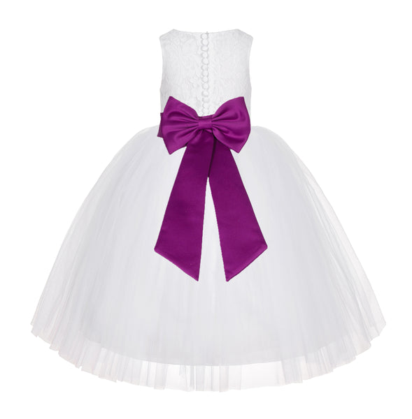 White Floral Lace Flower Girl Dress Special Occasions Wedding Christening Communion Baptism LG7(3)