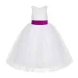 White Floral Lace Flower Girl Dress Special Occasions Wedding Christening Communion Baptism LG7(3)