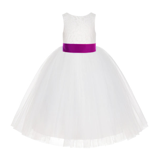 Ivory Floral Lace Flower Girl Dress Special Events Christening Pageant Gown Communion Recital LG7(3)