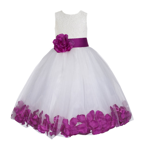 Ivory Floral Lace Heart Cutout Rose Petals Flower Girl Dress Junior Bridesmaid Special Event 185T(5)