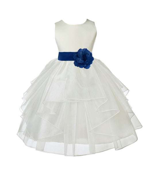 Ivory Satin Shimmering Organza Flower Girl Dress Junior Formal Pageant Baptism Christening 4613T(5)