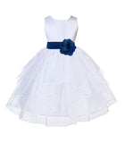 White Satin Shimmering Organza Flower Girl Dress Junior Formal Pageant Baptism Christening 4613T(1)