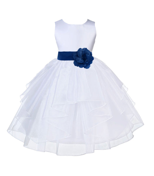 White Satin Shimmering Organza Flower Girl Dress Junior Formal Pageant Baptism Christening 4613T(1)