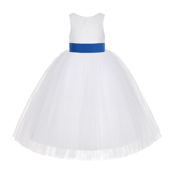 White Floral Lace Flower Girl Dress Special Occasions Wedding Christening Communion Baptism LG7(1)