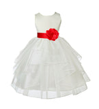 Ivory Satin Shimmering Organza Flower Girl Dress Junior Formal Pageant Baptism Christening 4613T(5)