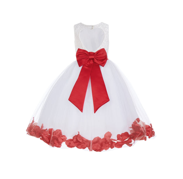 White Floral Lace Heart Cutout Rose Petals Flower Girl Dress Junior Bridesmaid Special Event 185T(2)