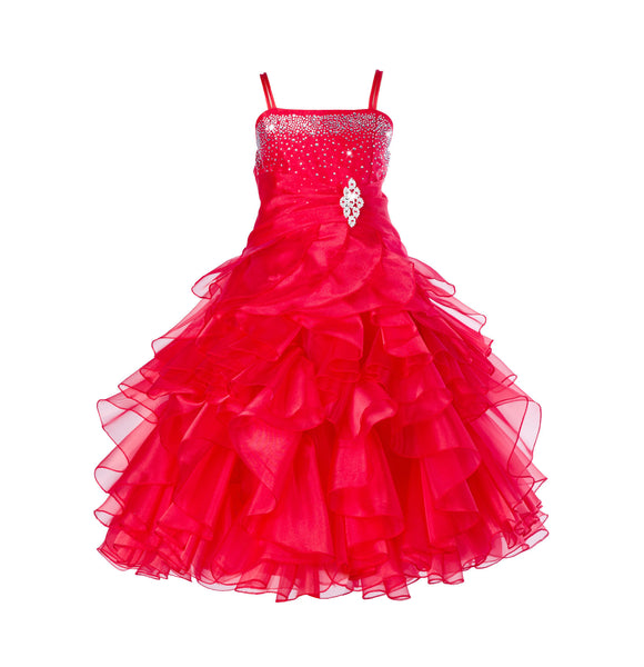 Elegant Rhinestone Organza Pleated Ruffled Beauty Pageant Special Occasion Flower Girl Dress 164S(2)