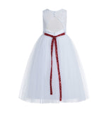 White Lace Tulle Scoop Neck Keyhole Back A-Line Junior Flower Girl Dress Pageant Gown Baptism 178