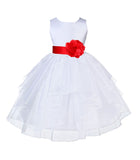 White Satin Shimmering Organza Flower Girl Dress Junior Formal Pageant Baptism Christening 4613T(1)