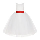 Ivory Floral Lace Flower Girl Dress Special Events Christening Pageant Gown Communion Recital LG7(2)