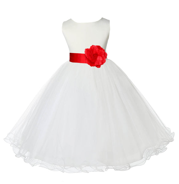 Ivory Formal Wedding Pageant Special Occasions Rattail Edge Tulle Flower Girl Dress 829T(3)