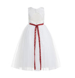 Ivory Lace Tulle Scoop Neck Keyhole Back A-Line Junior Flower Girl Dress Pageant Gown Communion 178