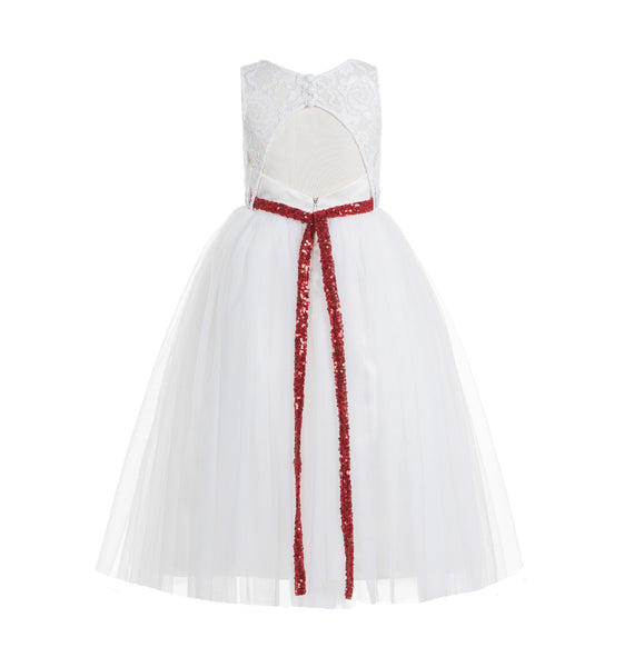 Ivory Lace Tulle Scoop Neck Keyhole Back A-Line Junior Flower Girl Dress Pageant Gown Communion 178