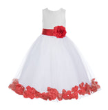 White Floral Lace Heart Cutout Rose Petals Flower Girl Dress Junior Bridesmaid Special Event 185T(2)