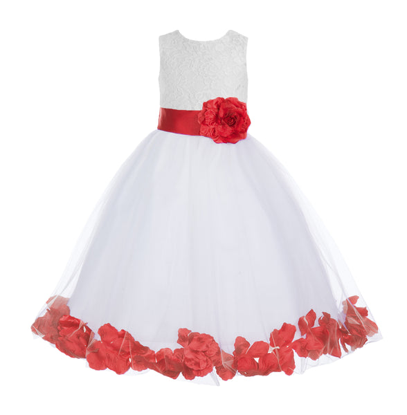 White Floral Lace Heart Cutout Rose Petals Flower Girl Dress Junior Bridesmaid Special Event 185T(2)