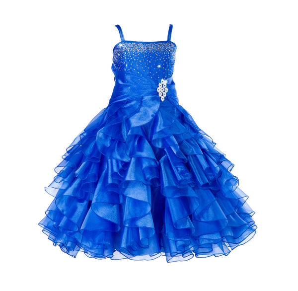 Elegant Rhinestone Organza Pleated Ruffled Beauty Pageant Special Occasion Flower Girl Dress 164S(1)