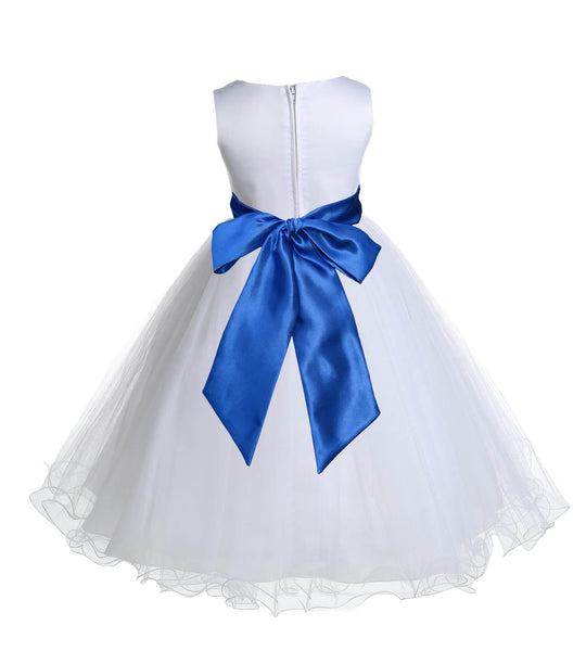 White Formal Wedding Pageant Special Occasions Rattail Edge Tulle Flower Girl Dress 829S(1)