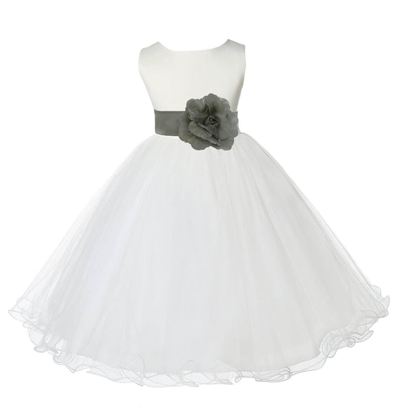 Ivory Formal Wedding Pageant Special Occasions Rattail Edge Tulle Flower Girl Dress 829T(4)