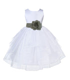 White Satin Shimmering Organza Flower Girl Dress Junior Formal Pageant Baptism Christening 4613T(4)