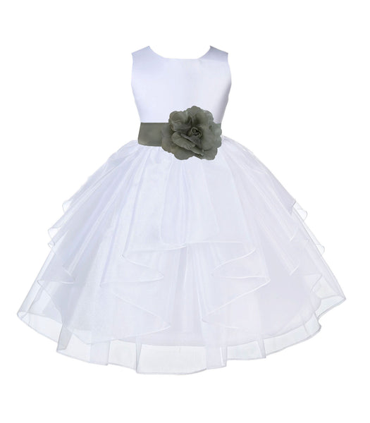 White Shimmering Organza Flower Girl Dress Wedding Junior Bridesmaid Pageant Special Events 4613S(3)