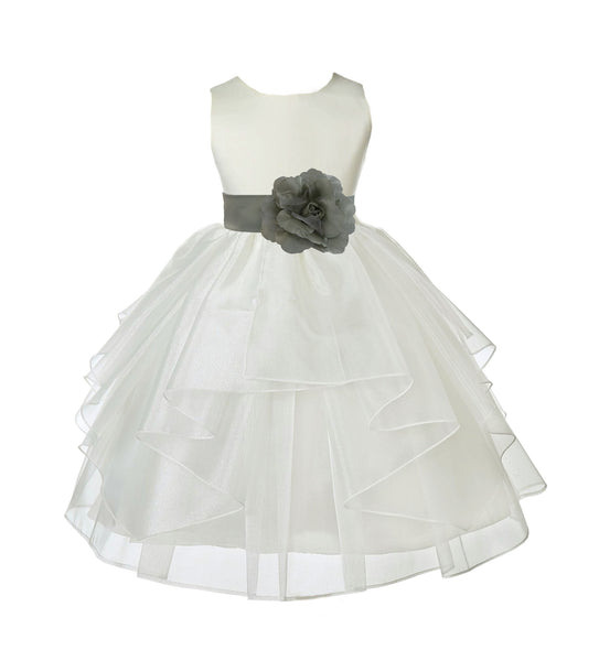 Ivory Satin Shimmering Organza Flower Girl Dress Junior Formal Pageant Baptism Christening 4613T(3)