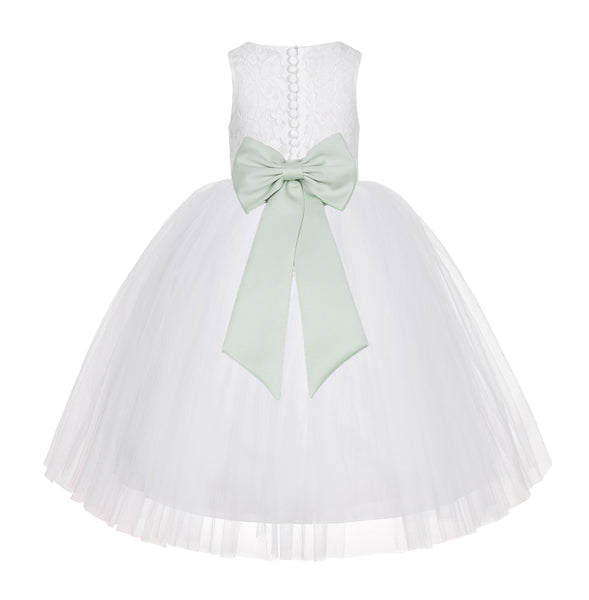 White Floral Lace Flower Girl Dress Special Occasions Wedding Christening Communion Baptism LG7(3)