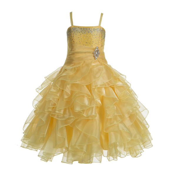 Elegant Rhinestone Organza Pleated Ruffled Beauty Pageant Special Occasion Flower Girl Dress 164S(1)