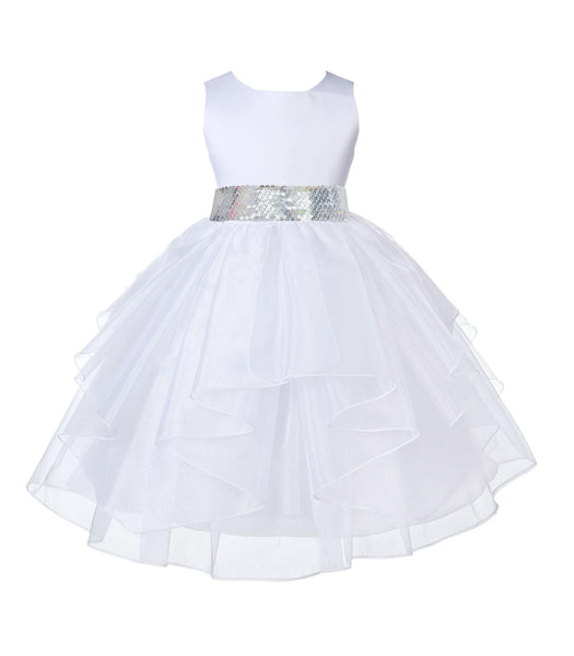 White Pageant Bridal Special Events Shimmering Organza Sequin Mesh Flower Girl Dress 4613mh