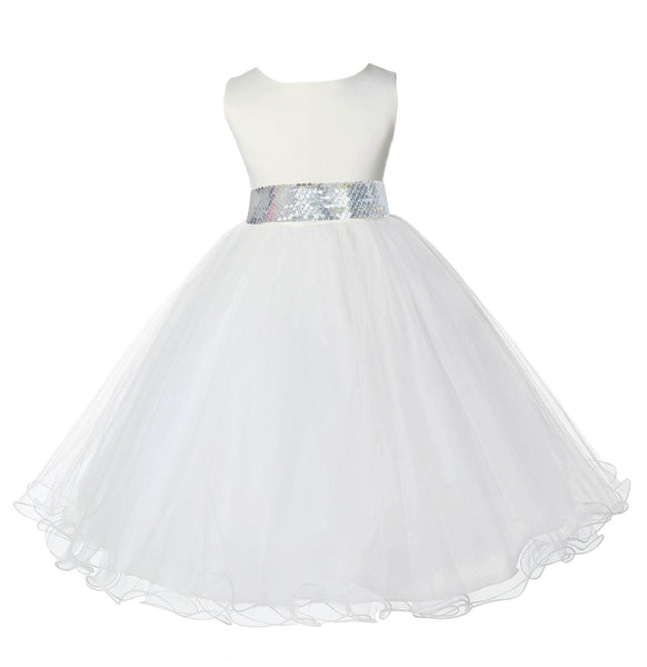 Ivory Formal Wedding Pageant Special Occasion Rattail Edge Tulle Sequin Mesh Flower Girl Dress 829mh