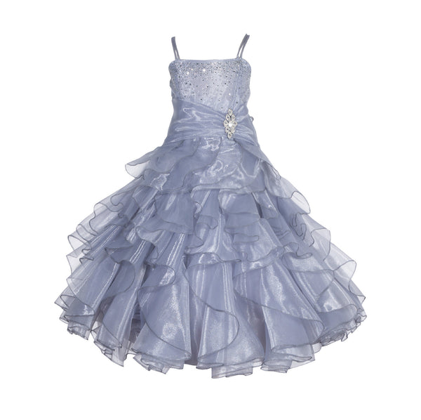 Elegant Rhinestone Organza Pleated Ruffled Beauty Pageant Special Occasion Flower Girl Dress 164S(1)
