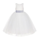 Ivory Floral Lace Flower Girl Dress Special Events Christening Pageant Gown Communion Recital LG7(2)