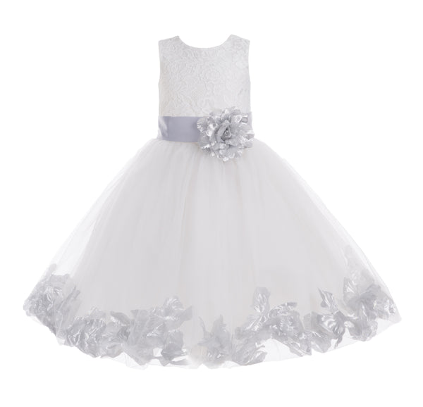 Ivory Floral Lace Heart Cutout Rose Petals Flower Girl Dress Junior Bridesmaid Special Event 185T(2)