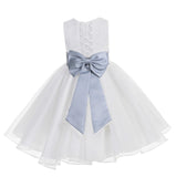 White Lace Organza Flower Girl Dress Elegant Formal Junior Beauty Pageant Communion Baptism 186T(2)