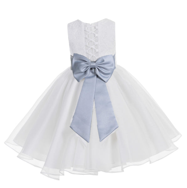 White Lace Organza Flower Girl Dress Elegant Formal Junior Beauty Pageant Communion Baptism 186T(2)