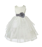 Ivory Satin Shimmering Organza Flower Girl Dress Junior Formal Pageant Baptism Christening 4613T(5)