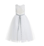 Ivory Lace Tulle Scoop Neck Keyhole Back A-Line Junior Flower Girl Dress Pageant Gown Communion 178