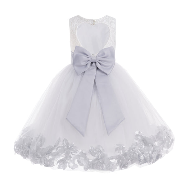 White Floral Lace Heart Cutout Rose Petals Flower Girl Dress Junior Bridesmaid Special Event 185T(2)