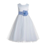 Ivory V-Back Lace Edge Flower Girl Dress Junior Pageant Special Occasion Formal Evening Gown 183T(2)