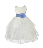 Ivory Satin Shimmering Organza Flower Girl Dress Junior Formal Pageant Baptism Christening 4613T(2)
