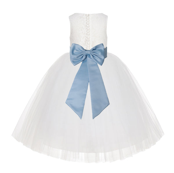 Ivory Floral Lace Flower Girl Dress Special Events Christening Pageant Gown Communion Recital LG7(2)