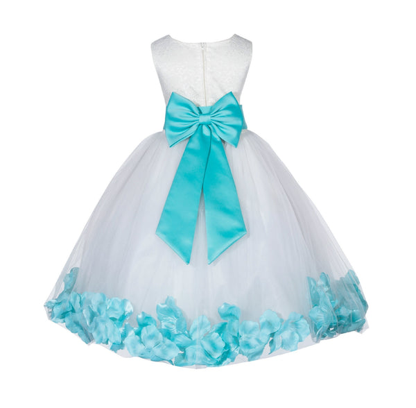 Ivory Tulle Floral Lace Top Rose Petals Flower Girl Dress Wedding Pageant Special Occasions 165T(2)