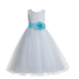 White Floral Lace Heart Cutout Flower Girl Dress Communion Baptism Junior Bridesmaid Dress 172T(4)