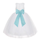 White Floral Lace Flower Girl Dress Special Occasions Wedding Christening Communion Baptism LG7(4)