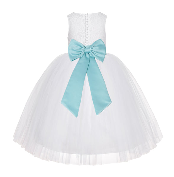 White Floral Lace Flower Girl Dress Special Occasions Wedding Christening Communion Baptism LG7(4)