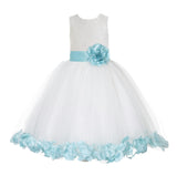 White Floral Lace Heart Cutout Rose Petals Flower Girl Dress Junior Bridesmaid Special Event 185T(5)