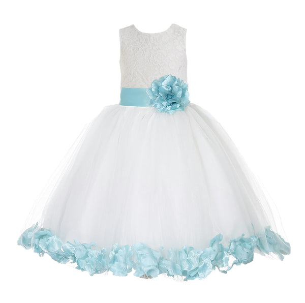 White Floral Lace Heart Cutout Rose Petals Flower Girl Dress Junior Bridesmaid Special Event 185T(5)