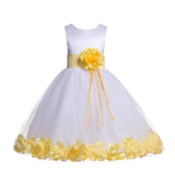 White Tulle Floral Rose Petals Princess Wedding Pageant Recital Birthday Flower Girl Dress 007(2)